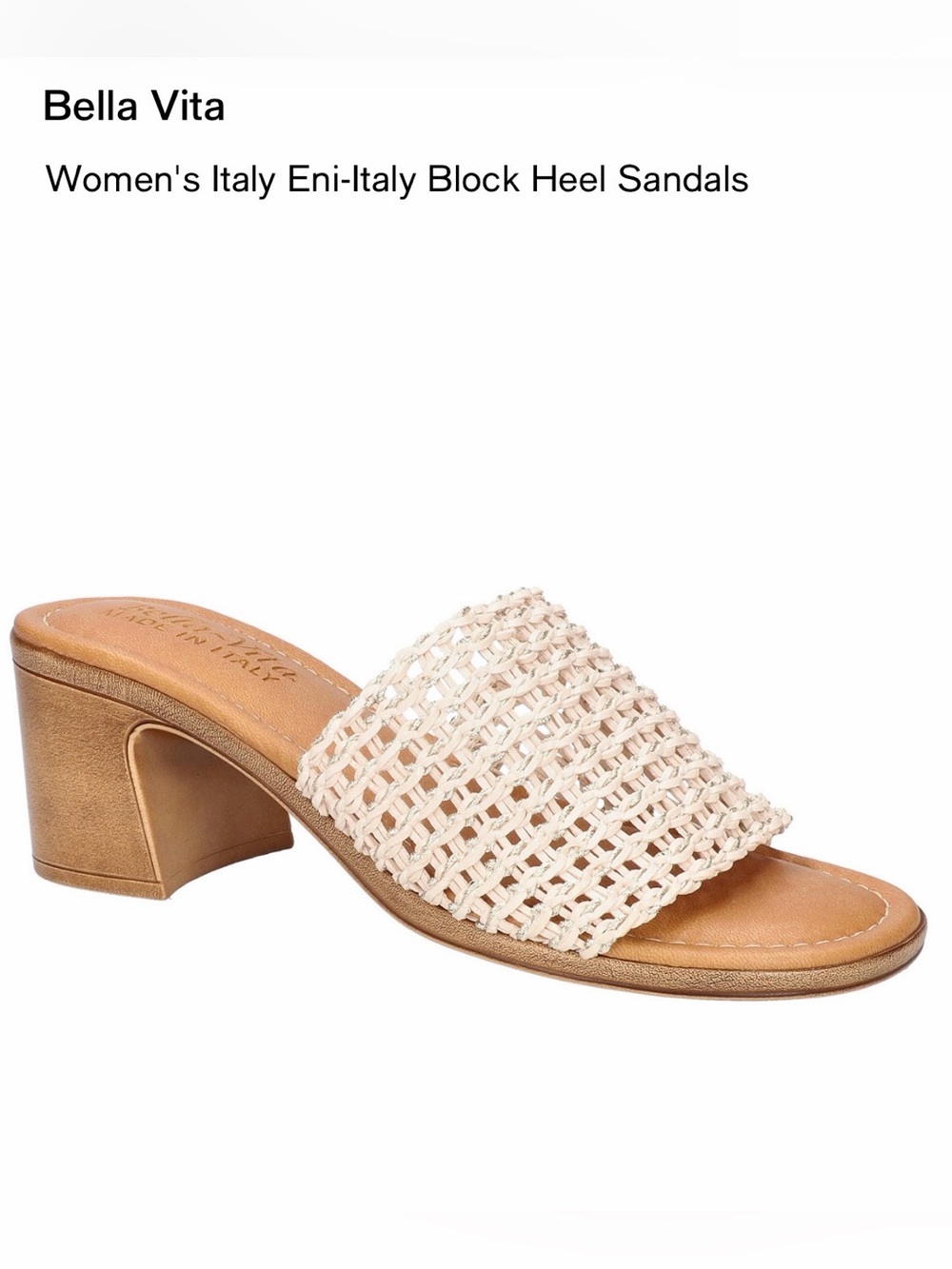 Bella Vita Cream Woven Slide Block Heel Mules
